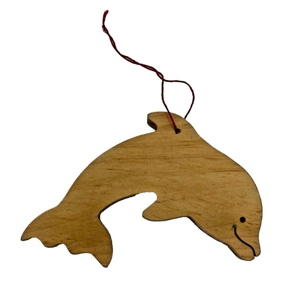 Wood Dolphin Ornament Christmas Handmade Hand painted Beach Rustic Coastal Sea